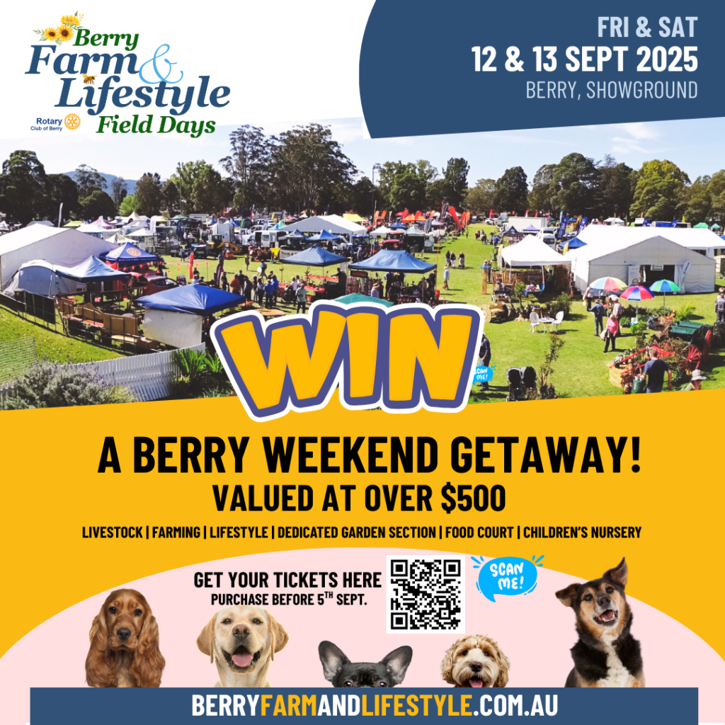 TICKET PROMOTION - ends FRIDAY 5 SEP 5 PM WIN a Berry Weekend Getaway!!! Buy your tickets before Friday 5 September, 5pm and you’ll go in the draw to win an unforgettable Berry getaway valued at over $600! The Prize Package includes: 2 nights’ accommodation at The Berry Hotel (Pub-style accommodation, King Bed, shared facilities, check in Fri 12 Sept – check out Sun 14 Sept, valued at $350) Breakfast for two at Albert St Caffe & Bar (valued at $50) Drinks & Tapas for two at The Rutledge Bar & Eats (value $100) $50 Dining Voucher at Mountain Ridge Wines Cellar Door & Restaurant – lunch or dinner + a bottle of Sparkling Wine (value $100) A delicious Berry Chocolatier Sample Pack (valued at $20) Winner announced Friday 5 September at 5.30pm VIA FACEBOOK If you’re a local and win, you can even pass the prize on to visiting friends or family! (Children’s free tickets and other promotional tickets are not eligible) (All prizes to be redeemed and used on the weekend of the 12th - 14th September, 2025)